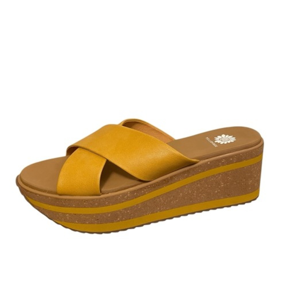 Yellow Box Mustard Yellow Crisscross Platform Wedge Sandals Womens Size 9.5